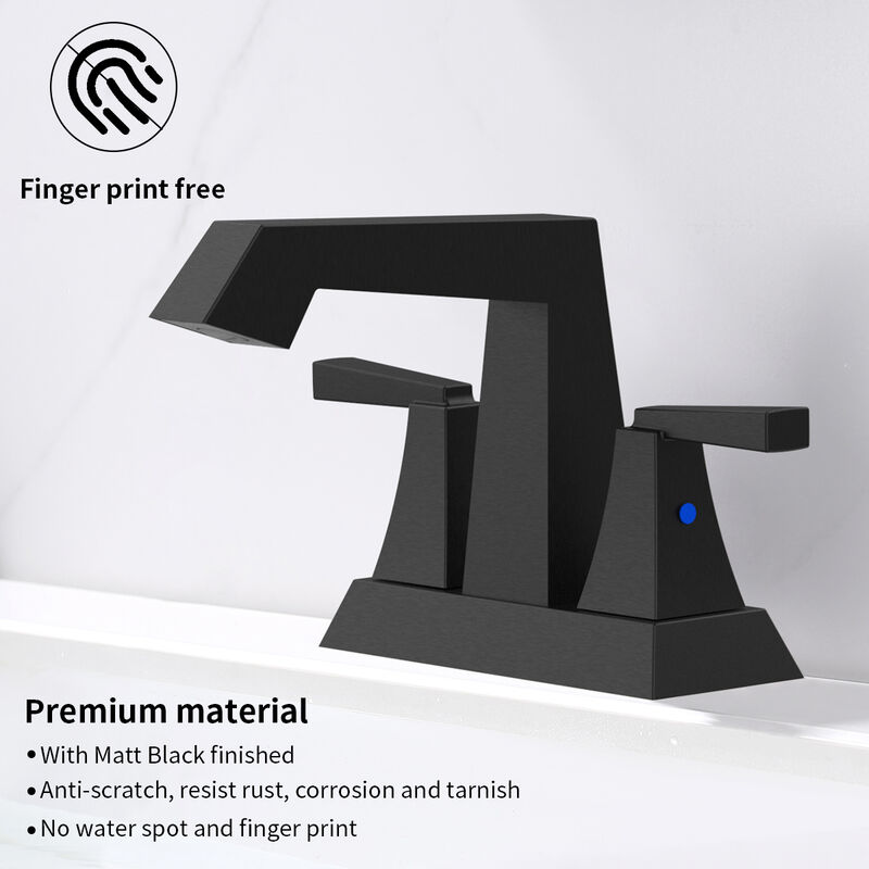 Centerset Bathroom Faucet, Matte Black 2-Handle Sink Faucet with Pop-Up Drain & Hoses