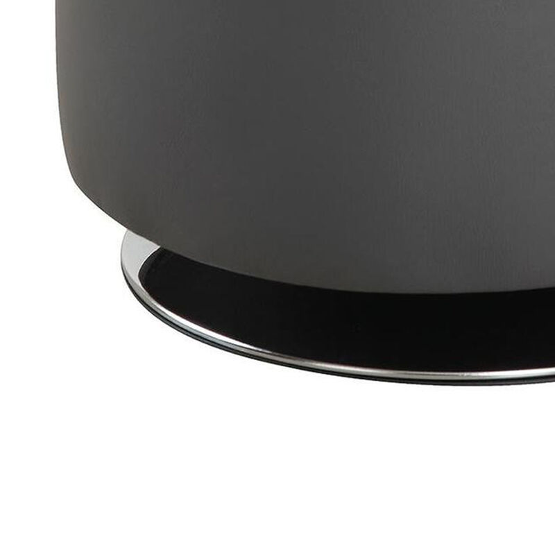 Round Leatherette Swivel Ottoman with Tufted Seat, Gray and Black-Benzara