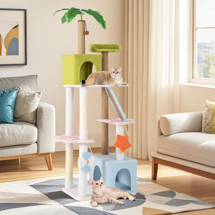 Hivvago 71 Inch Cat Tree Multi-Level Aesthetic Beach-Themed Kitten Tower