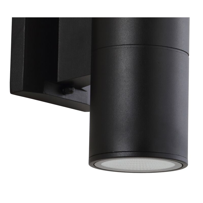 Duo 2-Light Modern Midcentury Cylinder Outdoor Metal/Glass Integrated LED Wall Sconce with Uplight