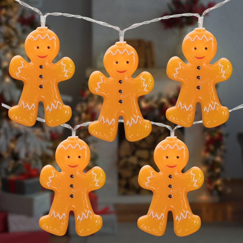 10-Count LED Orange Gingerbread Men Christmas Fairy Lights  4ft  Copper Wire image number 1