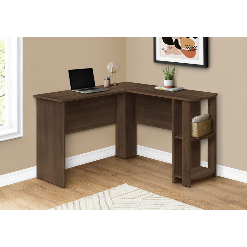 Monarch Specialties I 7721 Computer Desk, Home Office, Corner, Storage Shelves, 48"L, L Shape, Work, Laptop, Laminate, Brown, Contemporary, Modern