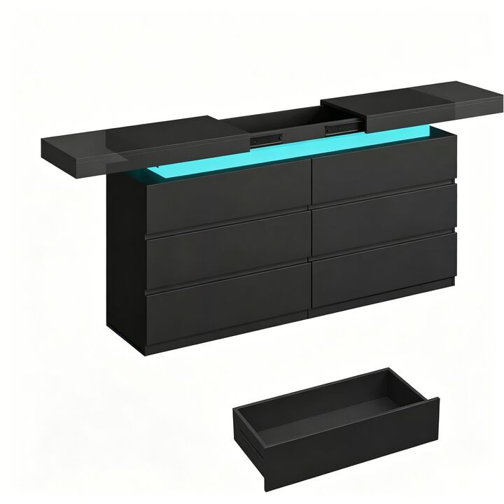 Vipbear 6-Drawer Vanity Desk with LED and Sliding Top Storage - Dresser for Bedroom, Living Room