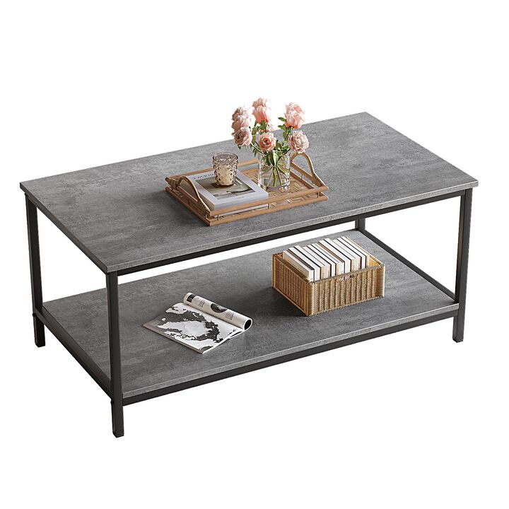 SAYGOER Coffee Table with Storage 2-Tier Industrial Center Table for Living Room, Rectangle Wood Table for Small Spaces Apartmen