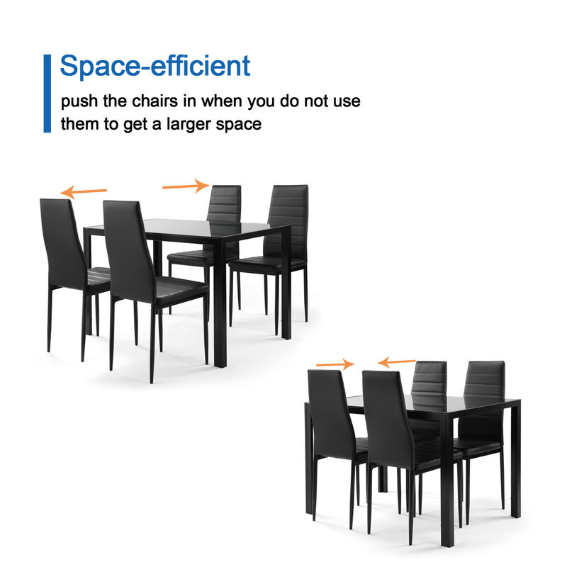 Streamdale 5-Piece Dining Set Glass Table, 4 Leather Chairs image number 9
