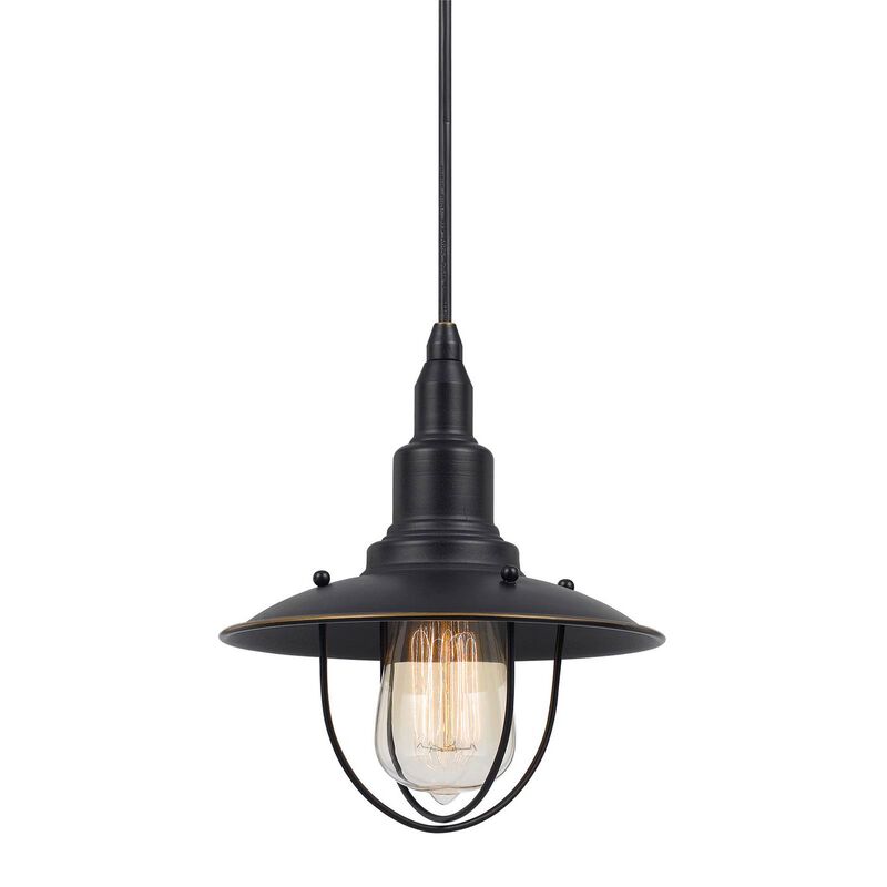 Oma 8 Inch Modern Pendant Light, Industrial Style, Dark Bronze Metal Frame - Benzara