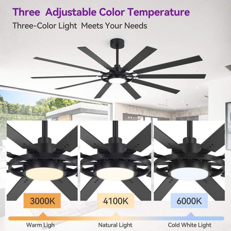 Breezary 72in Ceiling Fan with Light, 10 Blade fan, Remote Control, 6 Speeds, Reversible Airflow, Quiet Indoor Fan image number 6