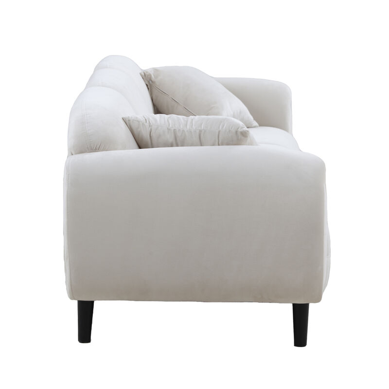 Mid Century Modern 3 seater Couch Velveteen sofa with solid wood leg for Living Room, bedroom, livingroom Beige