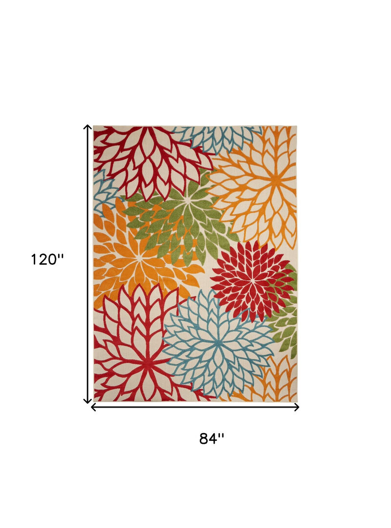 HomeRoots 7' X 10' Ivory Green Blue Orange And Red Floral Indoor Outdoor Area Rug image number 6
