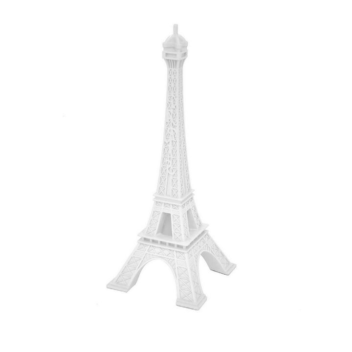 15 Inch Eiffel Towers Accent Decor, Resin, Modern Style Sculpture, White - Benzara