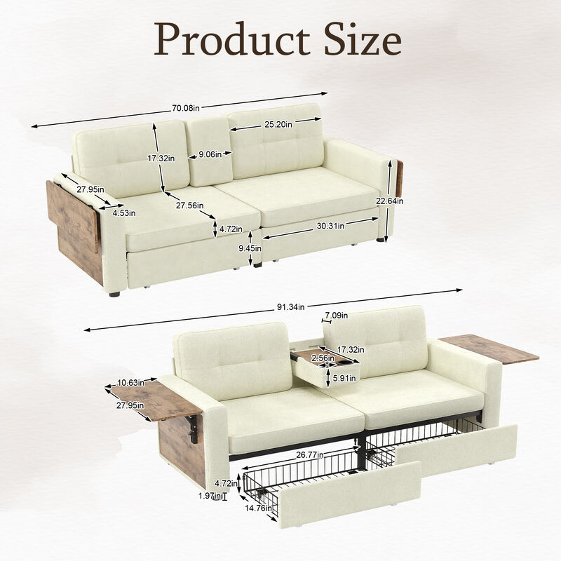 Pismeg  Pull-Out Storage Drawers Loveseat image number 7