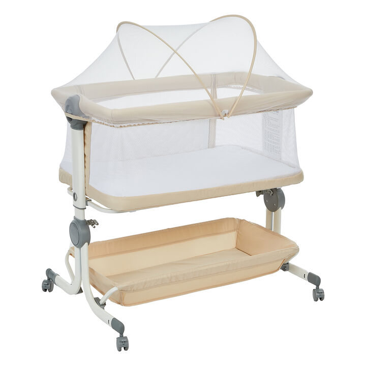 3-in-1 Portable Bedside Bassinet: 6 Heights, Anti-Reflux Incline, Mesh Sides, Mosquito Net, Storage, Wheels, Travel Crib