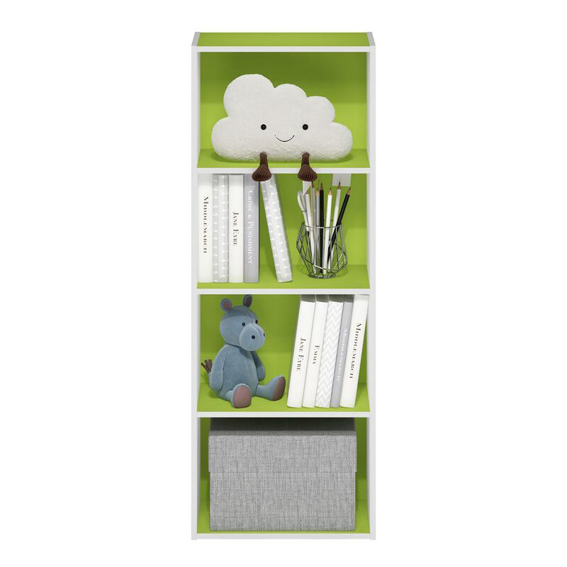 Furinno Luder 4-Tier Open Shelf Bookcase, Green/White