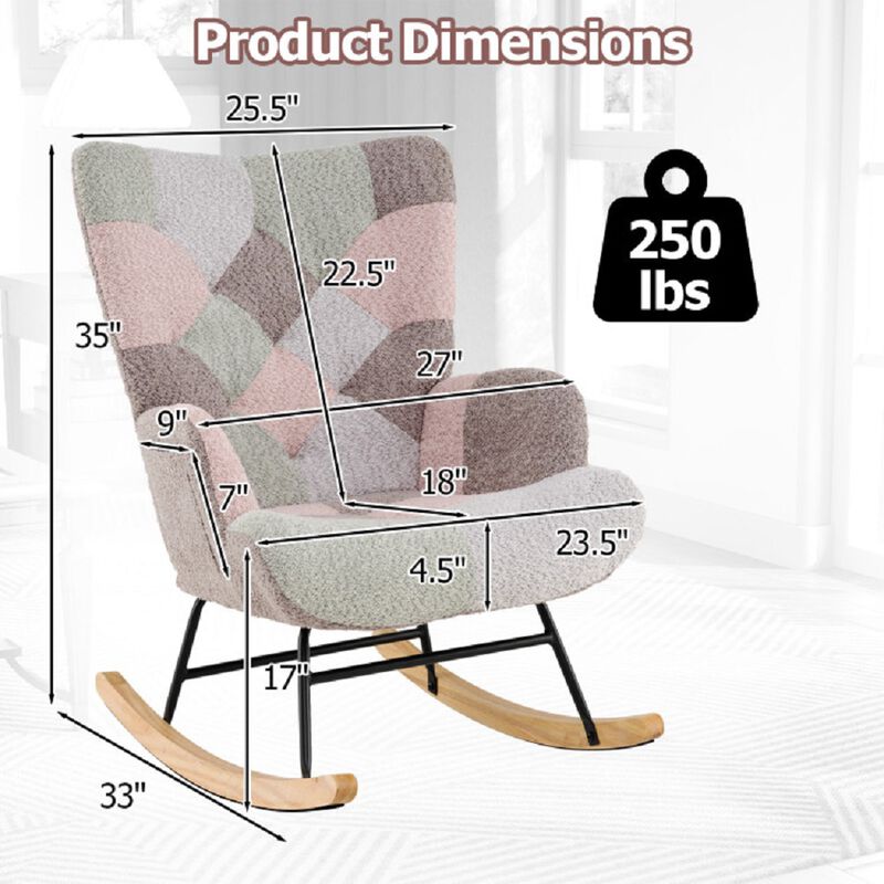 Upholstered Nursery Rocker Chair with Supportive High Back and Armrests-Multi Color image number 2