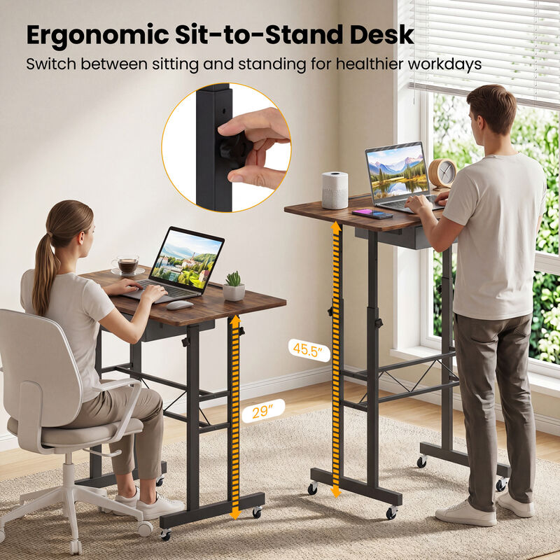 Adjustable Rolling Laptop Desk with Tablet Stand and Drawer image number 6