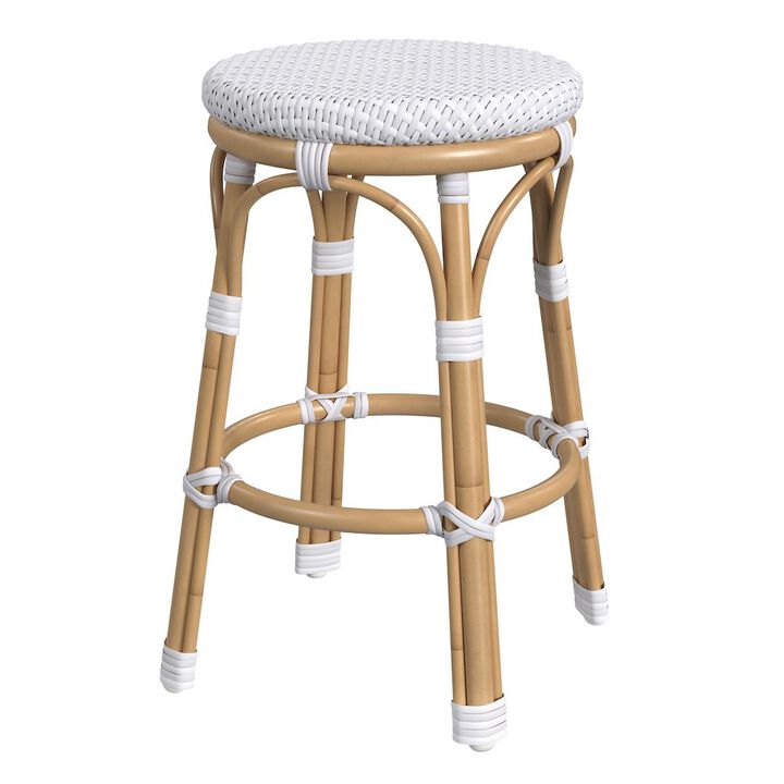 Butler Specialty Tobias 24 in. Seat Height Outdoor Rattan and Metal Backless Counter Stool, White