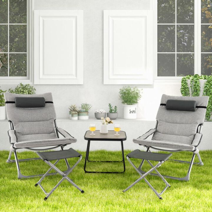 Hivvago 5-Piece Patio Sling Chair Set Folding Lounge Chairs with Footrests and Coffee Table-Gray