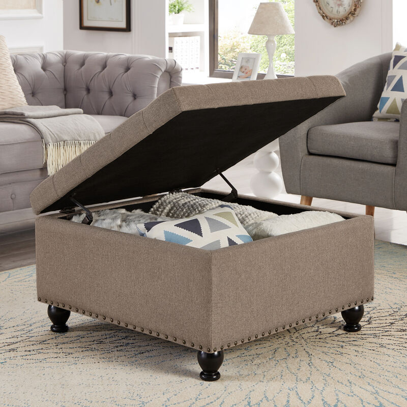 Streamdale Linen Upholstered Storage Ottoman/coffee table with Wooden Legs image number 6