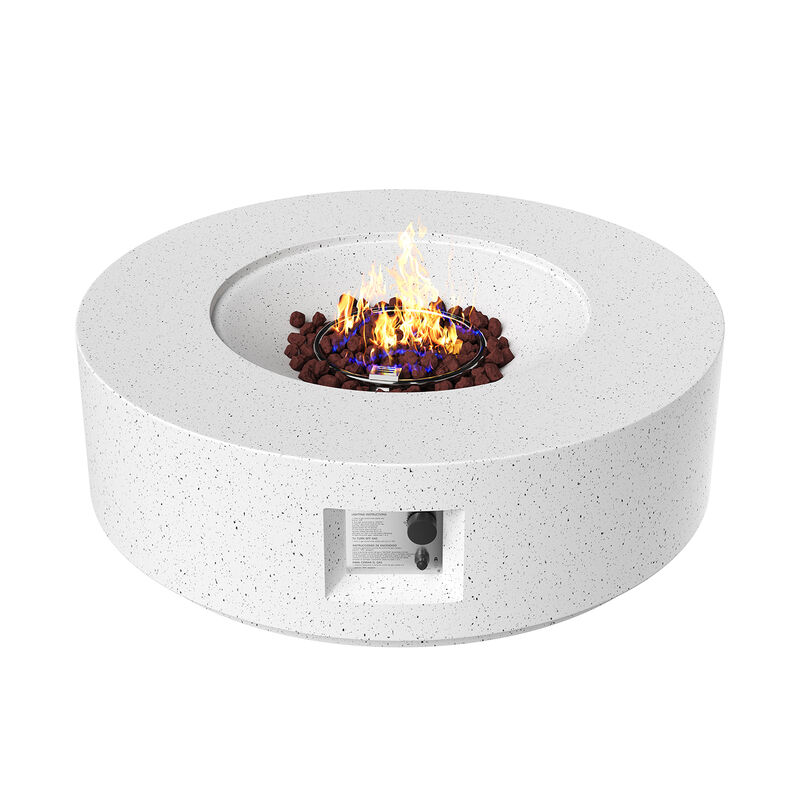 MONDAWE 35" Round Concrete Propane Fire Pit Table  40,000 BTU with Included Waterproof Cover, White