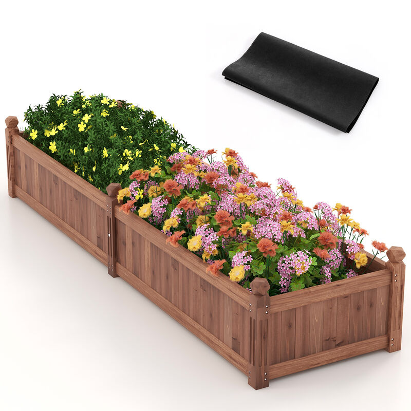 91 x 24 x 16 Inch Divisible Planter Box with Corner Drainage and Non-woven Liner for Growing Vegetables-Brown