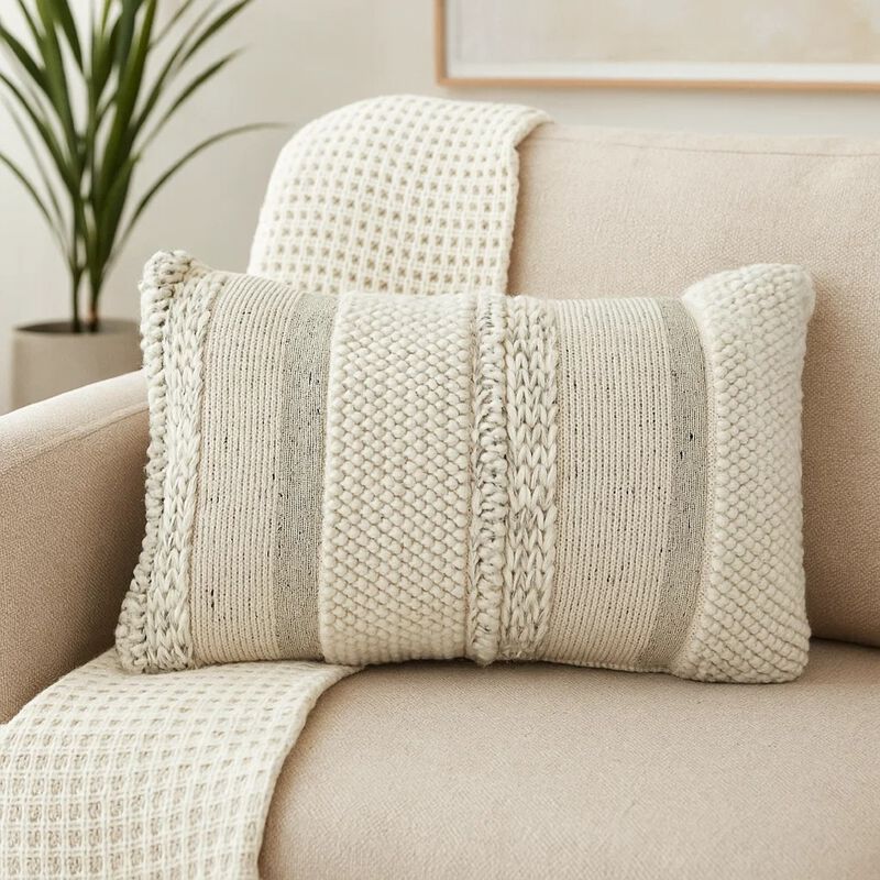 Lumbar Accent Throw Pillow, Gray White Embossed Stripes, 14 x 20 image number 6