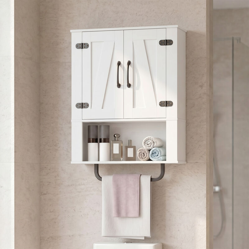 3-Tier Bathroom Wall Cabinet with 2 Barn Doors and Towel Bar image number 1