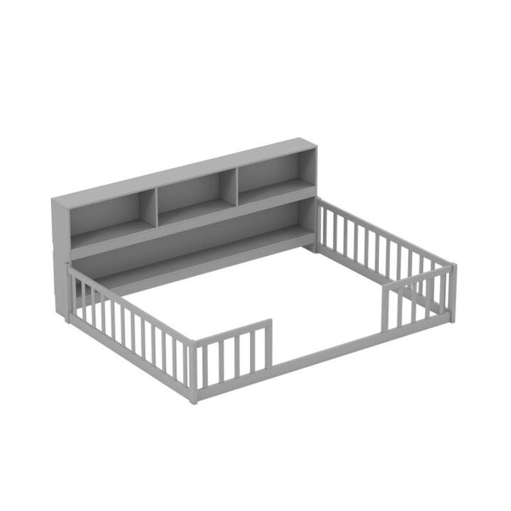 Hivvago Full Size Montessori Floor Bed with Bookcase