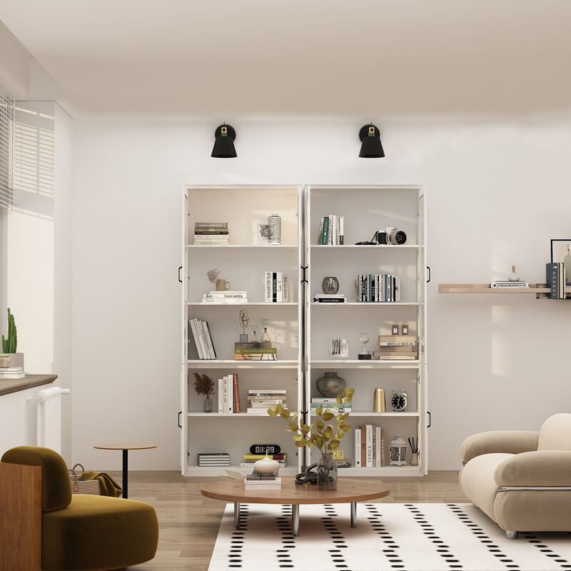 FUFU&GAGA 8-Door White Storage Cabinet Set – Stylish and Spacious Organizing Solution, 2-Piece Wardrobe with Glass Doors and Black Handles, (78.7 in. H x 63 in. W x 15.7 in. D),White