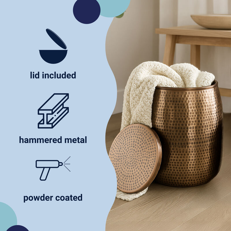 Merida Modern Rustic Hammered Metal Drum Storage Side Table with Lid