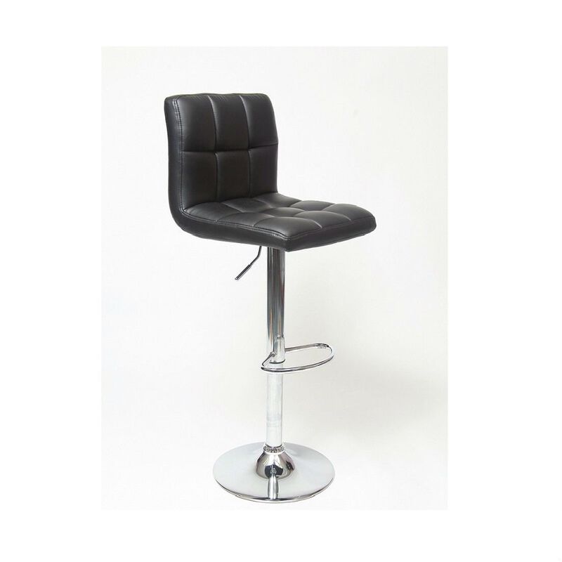 Hivvago Set of 2 - Adjustable Height Bar Stool with Black Faux Leather Cushion Seat