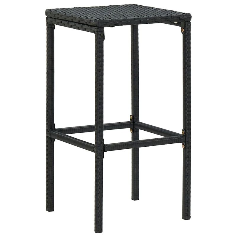 Bar Stool Set of 2 Black PE rattan Medium Footrest Bar Stool