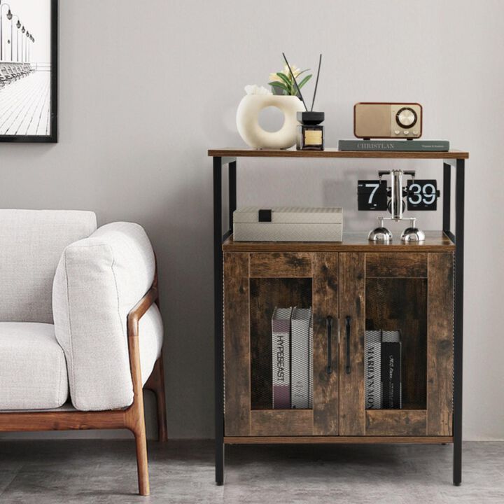 Hivvago Industrial Sideboard Buffet Cabinet with Removable Wine Rack-Rustic Brown