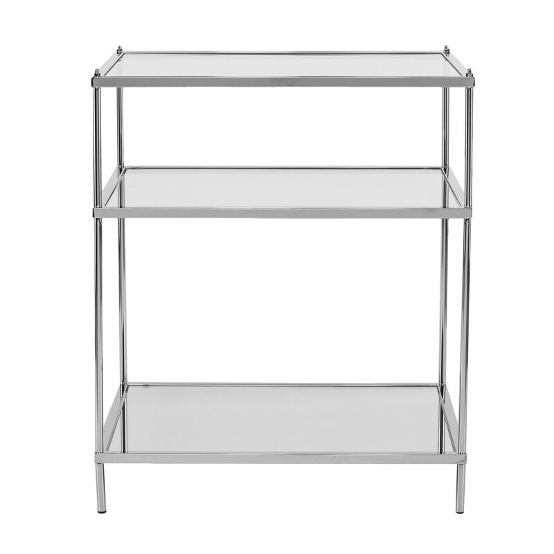 Homezia 27" Chrome Glass And Iron Rectangular Mirrored End Table With Shelf image number 4