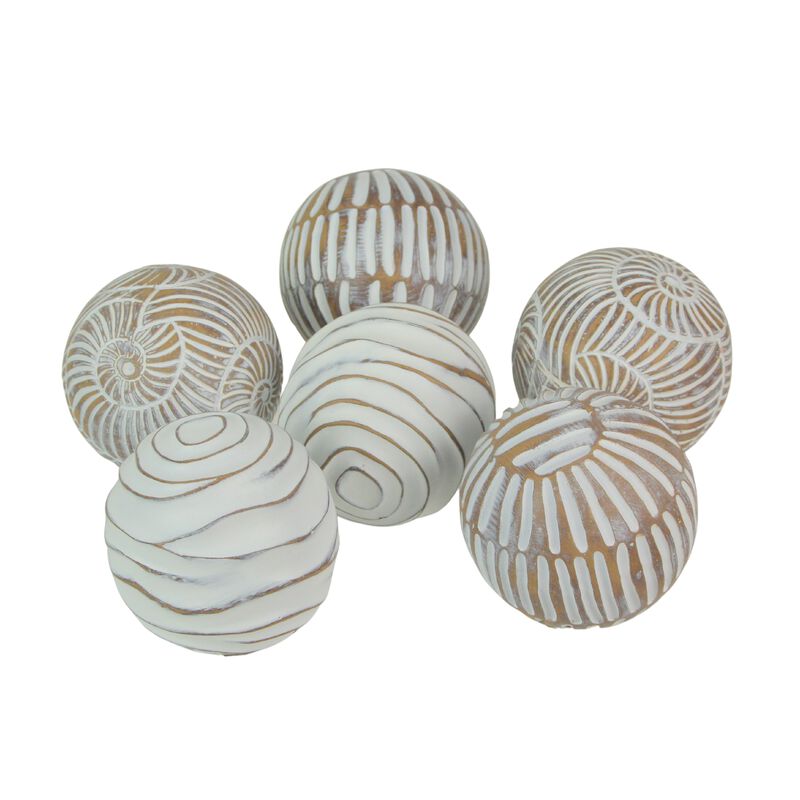 Set of 6 Whitewashed Resin Decorative Art Orb Spheres, 3 Inches in Diameter image number 1