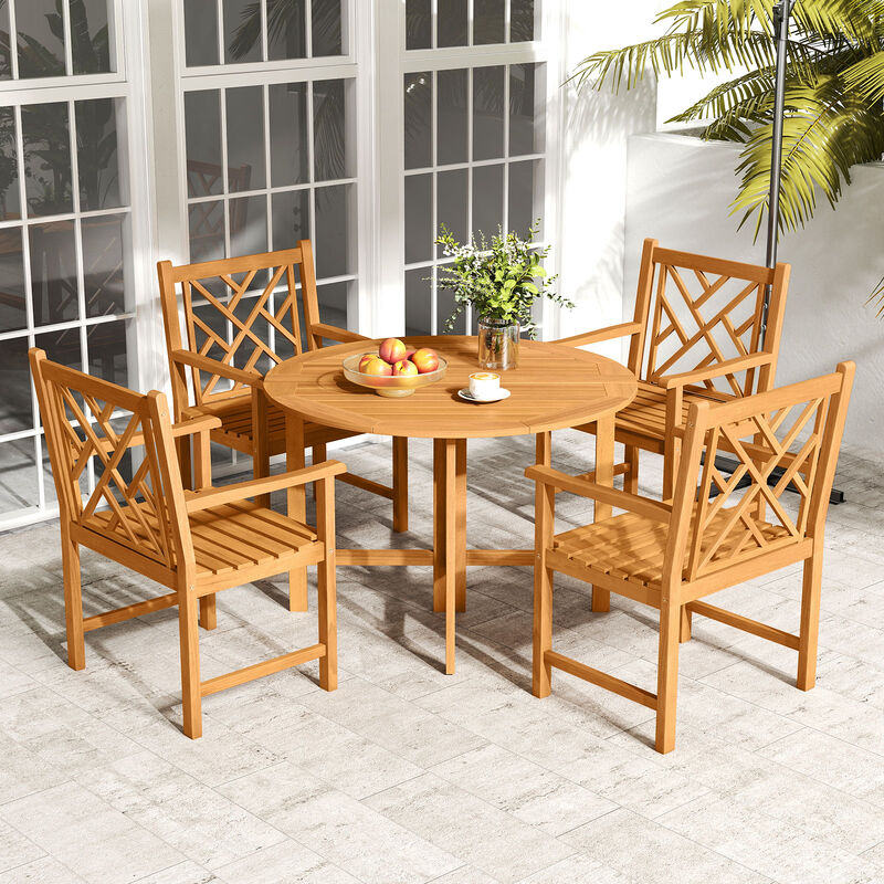 Outdoor Acacia Wood Dining Chairs Set of 2 with Cross Pattern Backrest image number 4