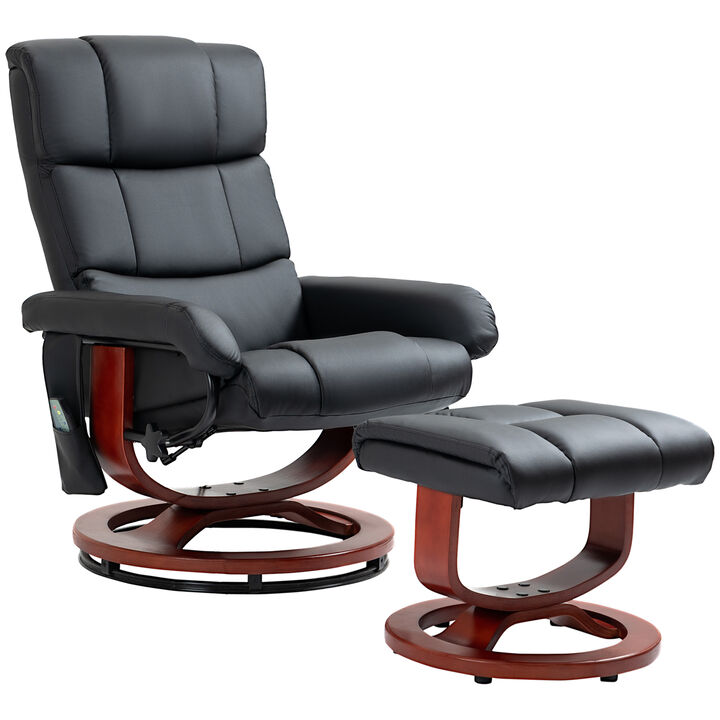 HOMCOM Massage Recliner Chair with Ottoman, Swivel Recliner and Footrest, Faux Leather Reclining Chair with Remote Control and Side Pocket, Black