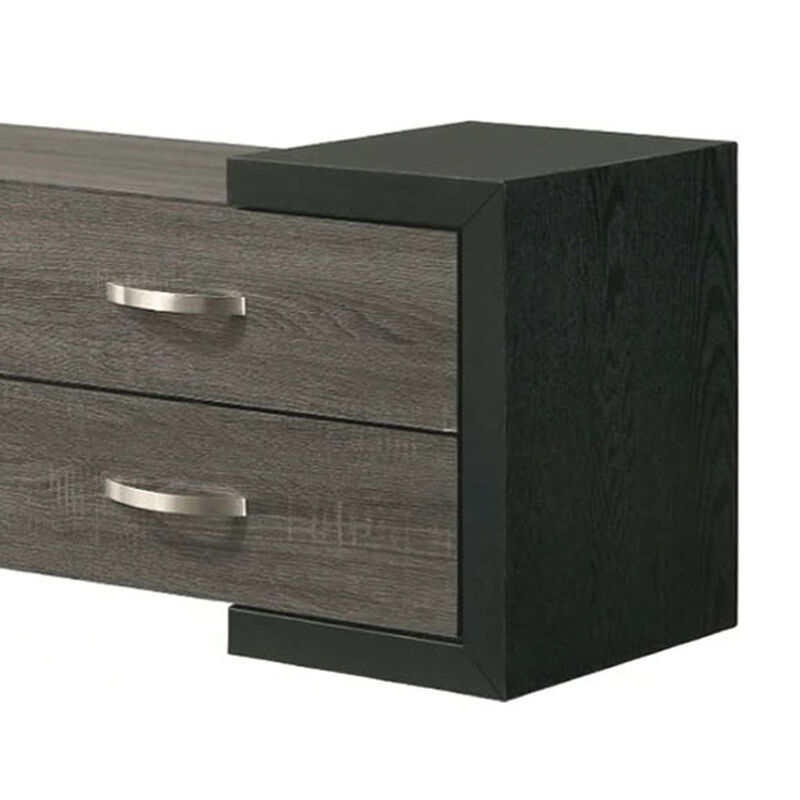 Teny TV Stand Media Cabinet, 70 Inch, 4 Drawers, Black Edge, Gray Wood