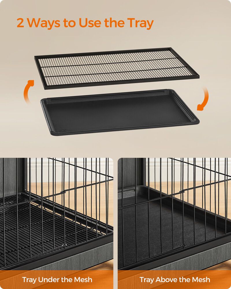 Wooden Dog Crate End Table - Indoor Pet Crate with Removable Tray