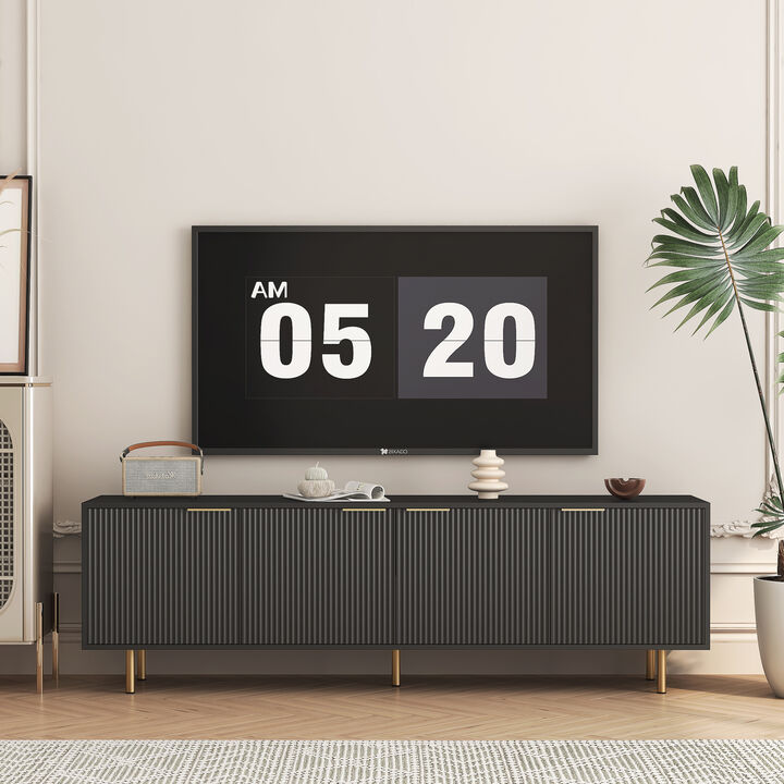 GOODSILO Fluted TV Stand with Storage Doors, Modern Entertainment Center for 55+ Inch TV, Living Room Media Cabinet
