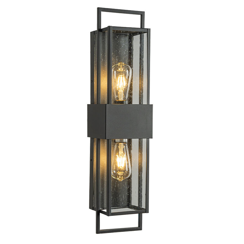 Modern Outdoor Wall Light with Dusk to Dawn Sensor H26'' Black Exterior Wall Lantern with Seeded Glass 2-Light Waterproof image number 0