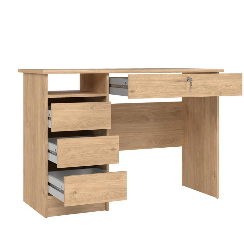 Tvilum Wescot Home Office Writing Desk with 4 Drawers and Open Shelf, Jackson Hickory