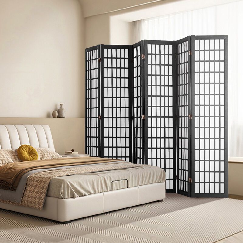 6-Panel Room Divider, Folding Privacy Screen for Home & Office - Black image number 3