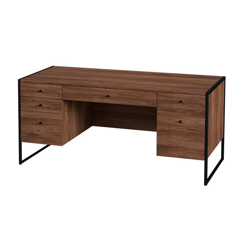 Butler Specialty Drake 6 Drawer Iron and Wood Executive Desk, Medium Brown image number 0