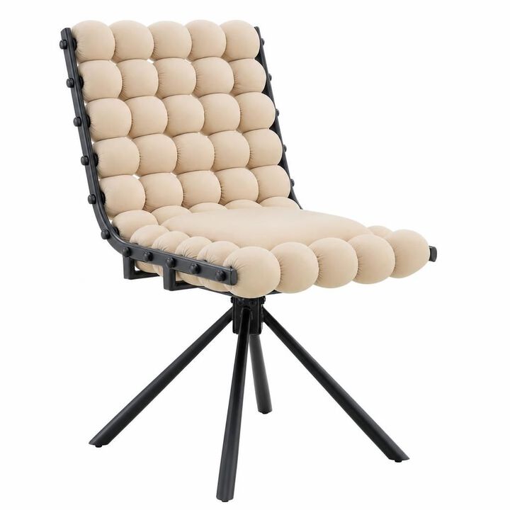GOODSILO Set of Two Modern Tufted Puffy Bubble Velvet Dining Accent Swivel Chairs with Metal Legs for Dining Room and Kitchen