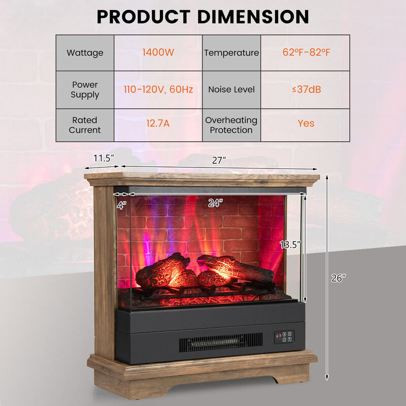 27 Inch Freestanding Fireplace with Remote Control