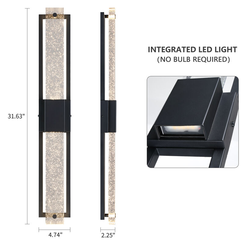 31.57" Modern 2-Light LED Outdoor Wall Light with Bubble Crystal image number 2