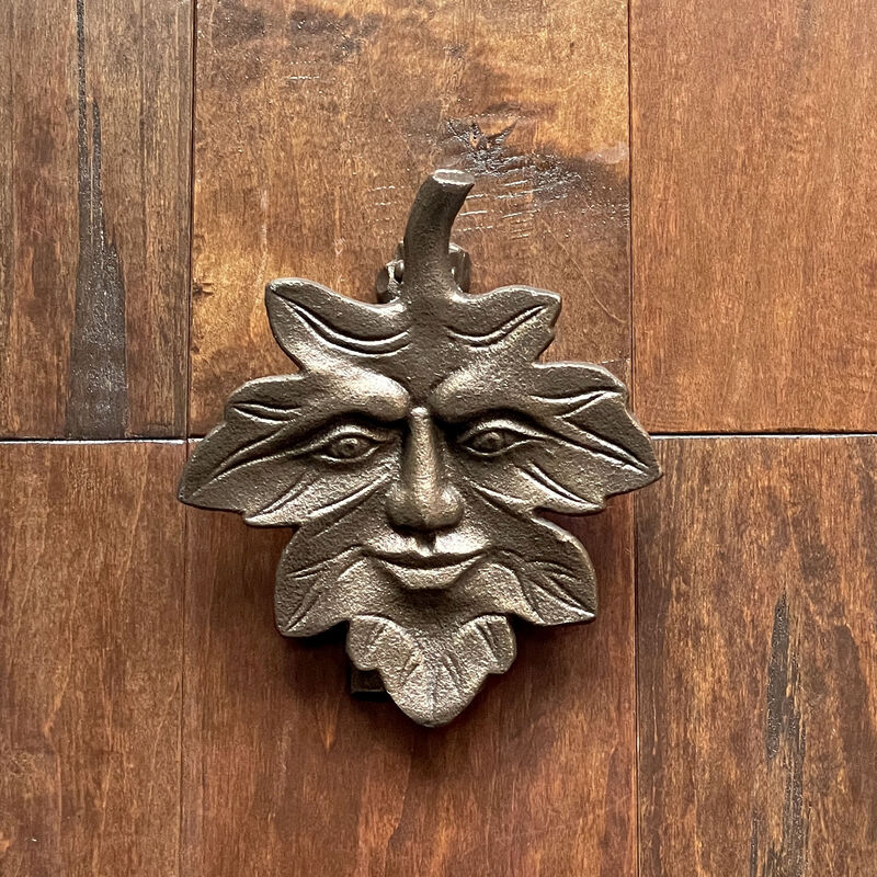 Bronze Finish Cast Iron Leaf Face Door Knocker - Artistic Entry Decor image number 7