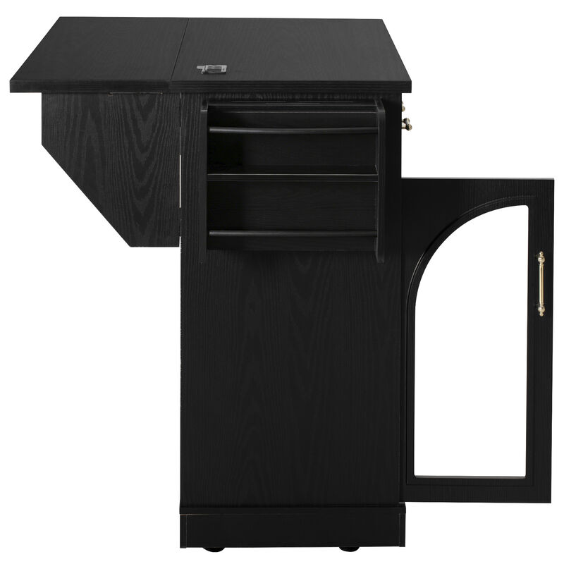 Merax Rolling Kitchen Island with Arched Tempered Glass Display Cabinets, Adjustable Shelves image number 5