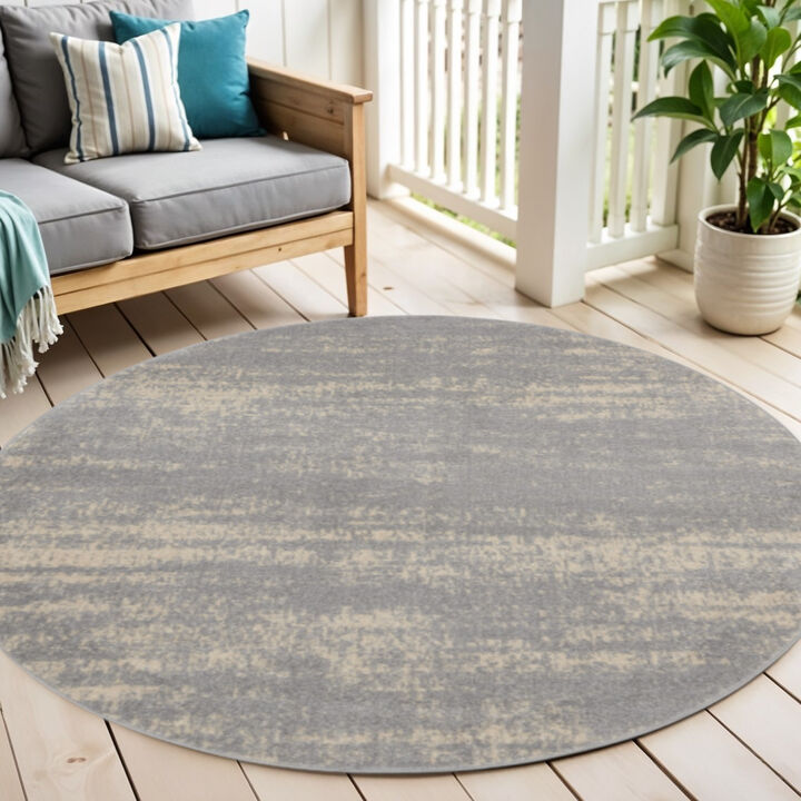 HomeRoots Round Abstract Indoor Outdoor Area Rug