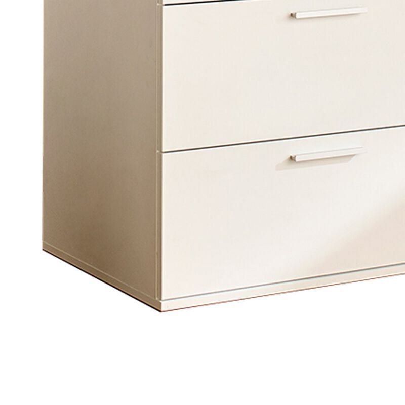 Levy Tall Dresser Chest, 4 Jumbo Drawers, Farmhouse White Wood Finish - Benzara